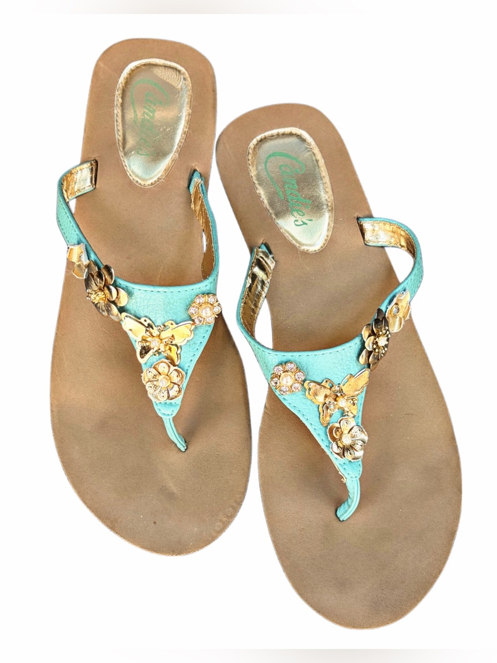 Embellished Aqua-toned Thong Sandals